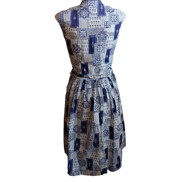 Women's 6 Vintage 1950's Sleeveless Button-Front Dress Belt Geometric Print 1OF1 - Picture 3 of 12
